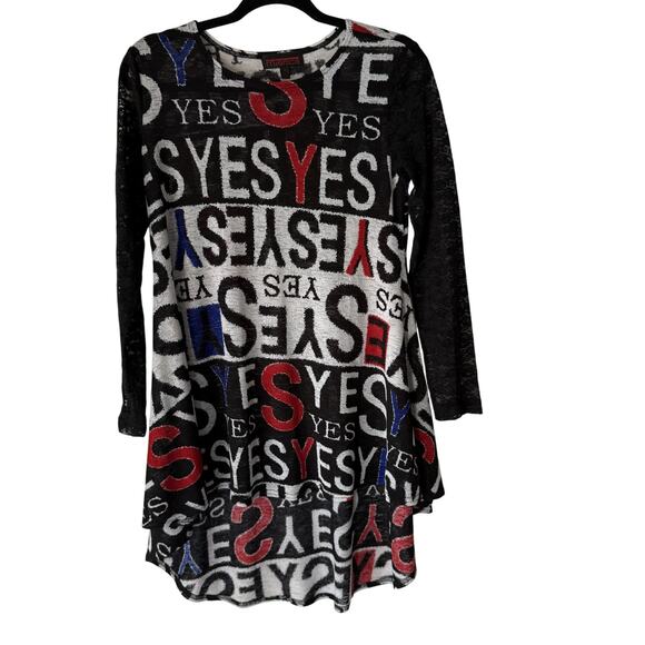 Mishca Dress Y2k City Small Black White Red Long Sleeve Lace Yes Print Dress - Picture 1 of 9